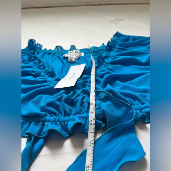 I.AM.GIA. Bindi Cropped Wrap Top Electric Blue Mesh Size M Short Sleeve - Picture 5 of 8